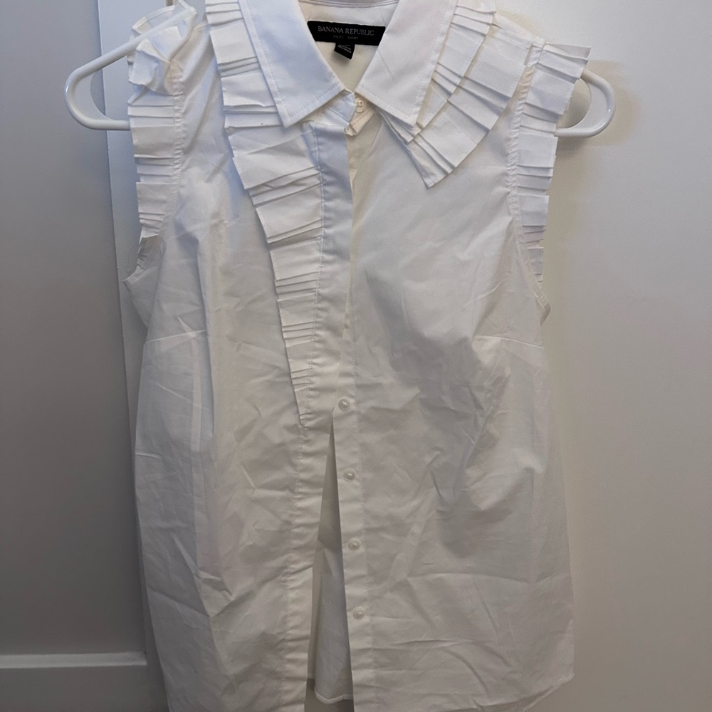 Banana Republic Ivory Ruffle Trim Blouse